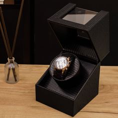 Шкатулка для часов с автоподзаводом мужская черная подарок CLOX W125BT