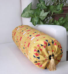 Подушка Декоративная Валик с кисточками Zaberite, Африка Узор на желтом, 16х45