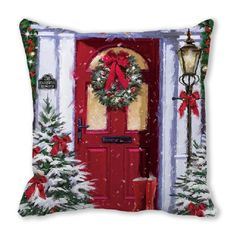 Подушка декоративная 40х40, Дверь в Рождество, велюр диванная Zaberite