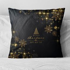Подушка декоративная Zaberite, 40х40, Золотые звезды, Новый год, твилл диванная