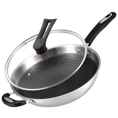 Сковорода KATA COOK WOK с нано-антипригарным сотовым покрытием нержавеющая сталь с крышкой