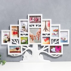 Фоторамка пластик на 12 фото 10х10, 10х15, 15х20 см "Семейное дерево" белая 58х82 см No Brand