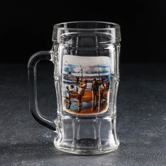 GiDGLASS Пивная кружка «Охота-рыбалка», 330 мл, рисунок МИКС