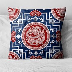 Подушка декоративная Zaberite, 40х40, Белый Дракон на красно синем фоне, велюр, Новый Год