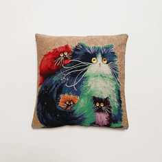 Подушка декоративная Zaberite 40x40, Коты семья, велюр