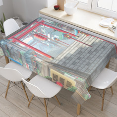 Прямоугольная тканевая скатерть на стол JoyArty с рисунком Японский город, 145x180 см