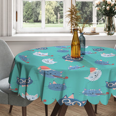 Скатерть круглая тканевая на стол JoyArty с рисунком "Праздничные коты" 150x150 см