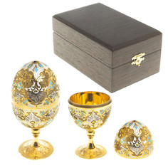 Набор из двух рюмок "Яйцо" из латуни с позолотой и эмалью 40 мл Уральский сувенир