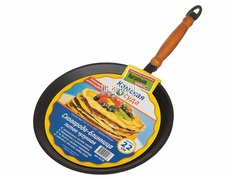 Сковорода литая чугунная блинная 220х15 с деревянной ручкой Камская Посуда