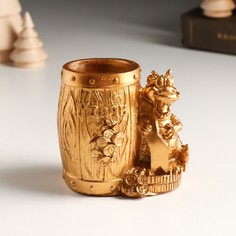 Сувенир Бронзовый дракон у бочки – финансы, карандашница, полистоун No Brand