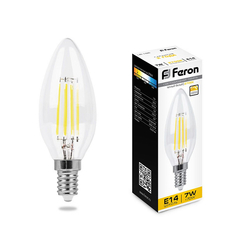 Лампа светодиодная LED 7вт Е14 теплый свеча FILAMENT диммируемая | код 25870 | FERON (1 шт