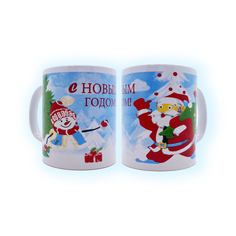 Чашка Дед Мороз голубая, 350 мл, новогодняя в подарочной коробке No Brand