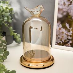 Подсвечник стекло на 1 свечу "Колба с птичкой" золотая карамель 21,5х12,5х12,5 см No Brand