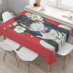 Прямоугольная тканевая скатерть на стол JoyArty с рисунком Девушка с цветами, 145x180 см