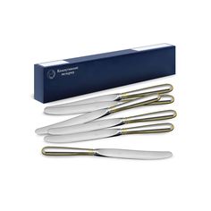 Комплект столовых ножей Капелька посеребренный с позолотой 6 пр. Кольчугинский мельхиор