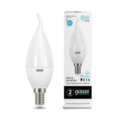 Упаковка ламп 10 штук Лампа Gauss Elementary Свеча на ветру 8W 540lm 4100K Е14 LED