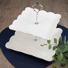 Блюдо двухъярусное Nouvelle Маршмеллоу 25/20 см, высота 25 см, фарфор