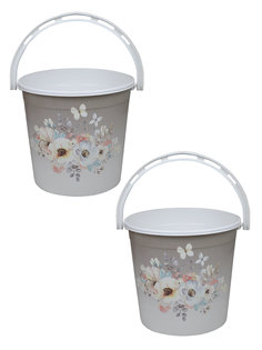 Ведро пластиковое violet 10л хозяйственное садовое с декором "Акварель". Набор 2 шт.