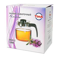 Чайник стеклянный TimA Чабрец чёрный 1200мл мембрана в крышке пластик.ручка ТИМА