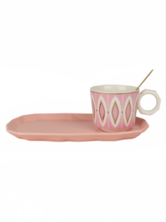 Набор посуды iHome Узоры 680091-1, кружка 200мл, блюдце, ложка, розовый