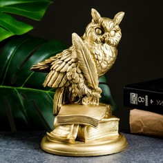 Статуэтка "Филин на книгах большой" золото, 21х14х3см No Brand