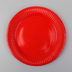 Тарелка бумажная, однотонная, цвет красный(10 шт.) Страна Карнавалия