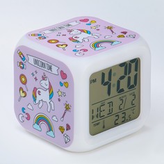 Часы электронные настольные "Единорог" с подсветкой, будильник, термометр, календарь, 8 х No Brand
