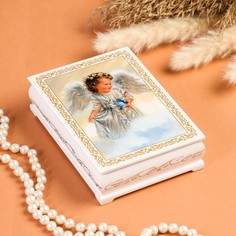 Шкатулка «Ангел с птицей», белая, 10x14 см, лаковая миниатюра No Brand