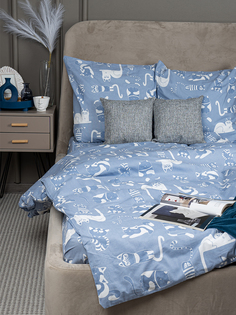 Комплект постельного белья 1,5-спальный Galtex Кошкин дом темно-синий на белом фоне