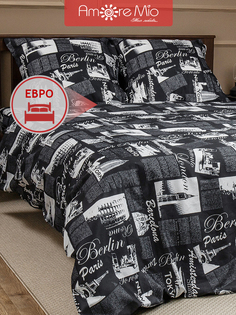 Постельное бельё Amore Mio Мако-сатин Trip BLK Микрофибра Евро