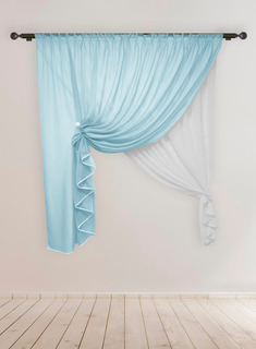 Шторы Вальс, тюль (вуаль), ширина 300, высота 195 см, Белый, голубой Tex Valley