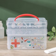 Контейнер универсальный Multi box, 2 секции, с ручкой и декором, рисунок МИКС Econova