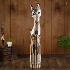 Сувенир дерево "Кошка с мозаичными вставками" серая 80х13х7 см No Brand