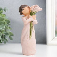 Сувенир полистоун Девушка с розовыми каллами 4х4,5х13 см No Brand