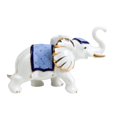 Сувенир керамика Белый слон с попоной с кисточками синий с золотом 16 см No Brand
