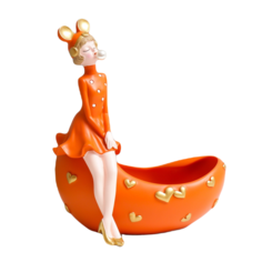 Сувенир полистоун подставка Девушка ушки мишки, с пузырем оранжевый 29х19х28 см No Brand