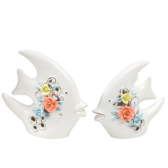 Сувенир керамика Две рыбки-скалярии с цветами набор 2 шт 18,5х7,5х21 22,5х8,5х24,5 см No Brand