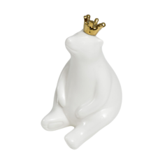 Сувенир керамика Медведь в золотом цилидре, сидит белый 15х10,5х9 см No Brand