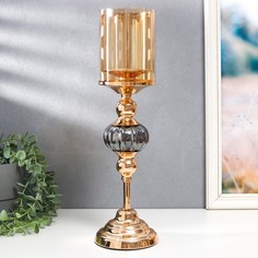 Подсвечник металл, стекло на 1 свечу Этна d-8 см, золото 11,5х11,5х41 см No Brand