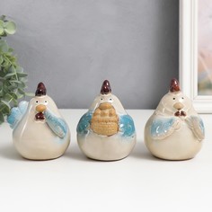 Сувенир керамика Три курицы голубые крылья набор 3 шт 10х8х9,5 см No Brand