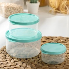 Набор контейнеров пищевых круглых Доляна, 3 шт: 150 мл, 300 мл, 500 мл, цвет бирюзовый