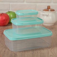Набор контейнеров пищевых прямоугольных Доляна, 3 шт: 150 мл, 500 мл, 1,2 л, бирюзовый