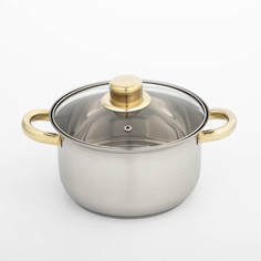 Кастрюля Доляна Роскошь, 2,2 л, d=19 см, стеклянная крышка No Brand