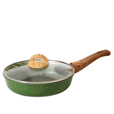 Сковорода Доляна «Форест», d=24 см, стеклянная крышка, съёмная ручка, цвет зелёный