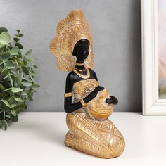 Сувенир полистоун Африканка в золотом платье, с красивым головным убором 20,5х5,5х11,5 см No Brand
