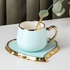Чайная пара «Сердце», чашка 320 мл, блюдце d=16,6 см, ложка, цвет голубой No Brand