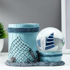 Сувенир полистоун водяной шар свет/для ручек Парусник d=8 см МИКС 11,4х16,8х10,5 см No Brand