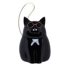 Копилка Kuchenland Cat Черная кошка в очках 16 см, фарфор Р, металл