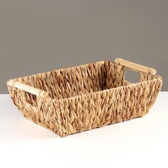 Корзина с ручками Золотистый колос, 38,7 х 27,3 х 12,7 см, водный гиацинт No Brand