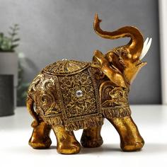 Сувенир полистоун Слон с золотой попоной с узорами и стразой 15х14х7 см No Brand